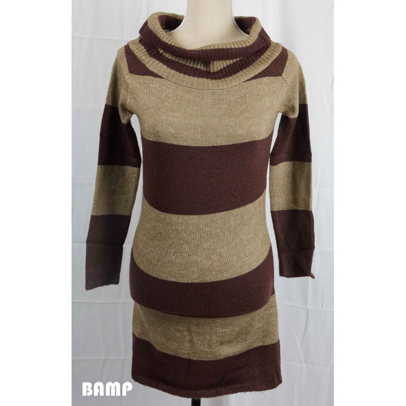 ROBE PULL  RAYEE MARRON ET BEIGE