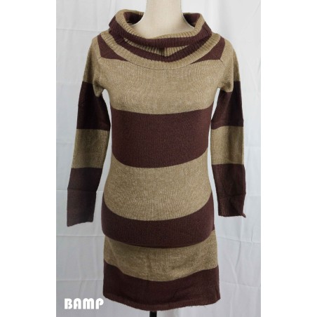 ROBE PULL  RAYEE MARRON ET BEIGE