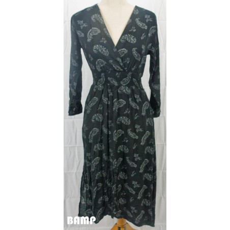 ROBE LONGUE NOIR AVEC MOTIFS BLANC